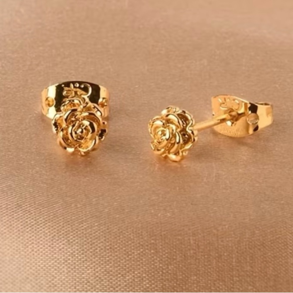 Gold Rose Stud Earrings - Women's Jewelry